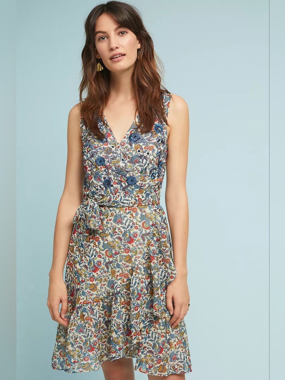 Anthropologie Ranna Gill Botania Floral Paisley Beaded Wrap Dress Size M Fall